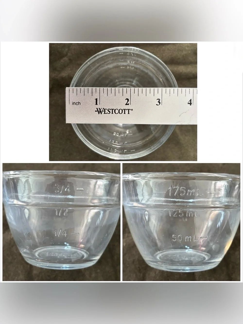 set of 3 Pampered Chef glass prep bowls 3/4 cup / 175 ml with lids